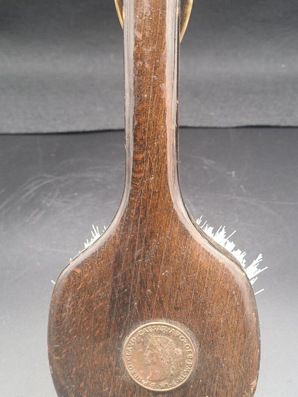 Vintage Swank West Germany Wooden Clothes Brush Julius Caesar Coin Accent 8"